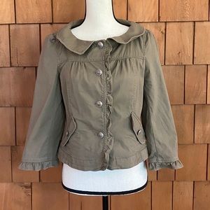 Ann Taylor LOFT brown ruffle trim jacket buttons